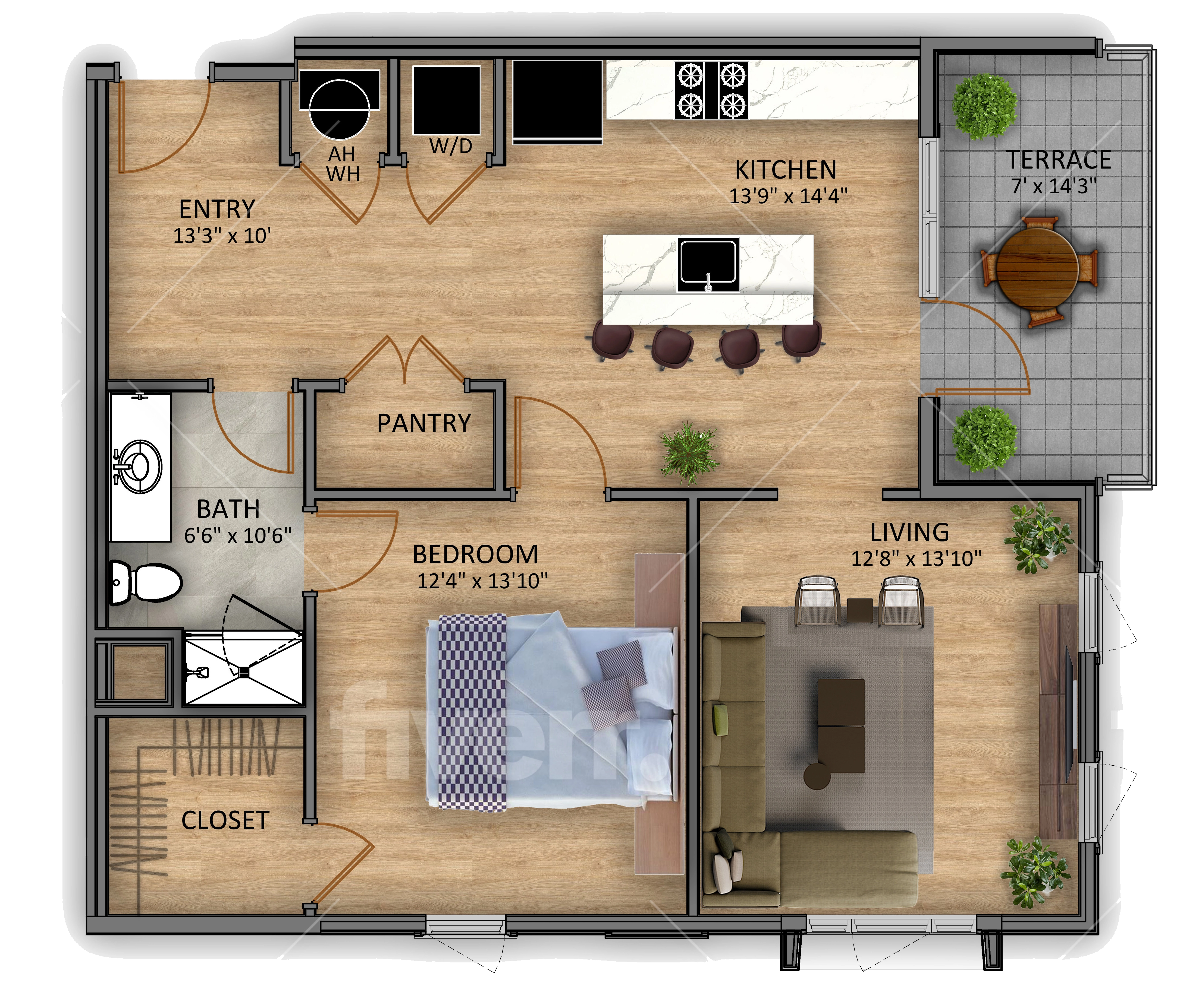 1-Bedroom Floorplan B